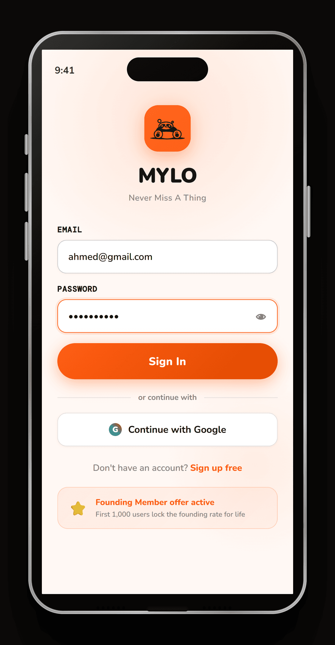 MYLO app: Sign In