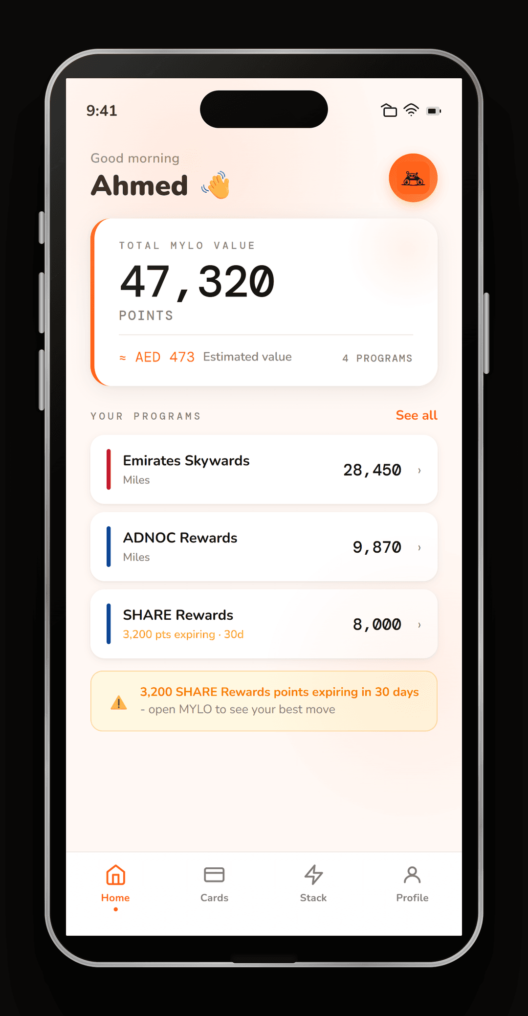 MYLO app: Dashboard