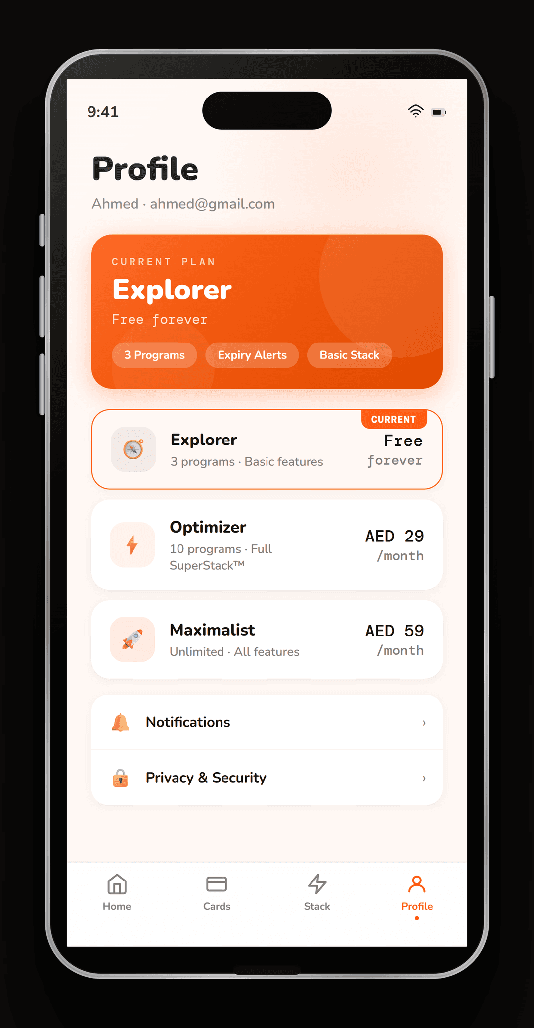 MYLO app: Profile & Tiers